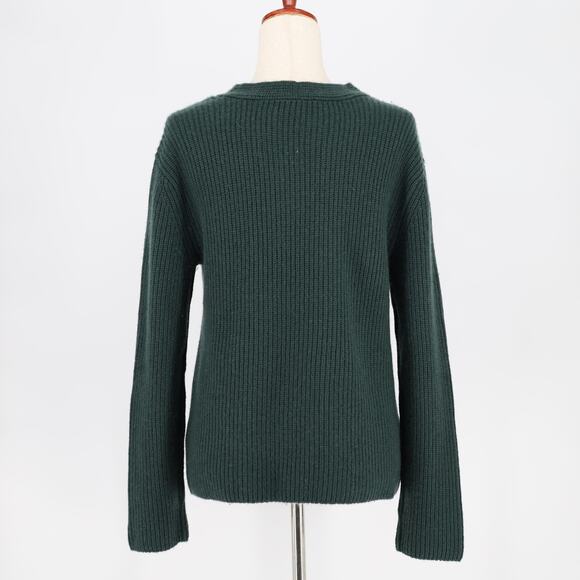 Vince Women Dark Green Wool/Cashmere V-neck Cable Knit Relaxed Sweater Size M - Picture 4 of 6